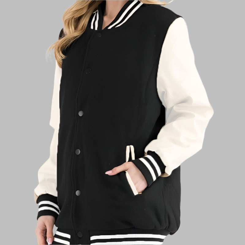 Oversized Wool with Leather Sleeves Jacket (Men or Women) In all Names