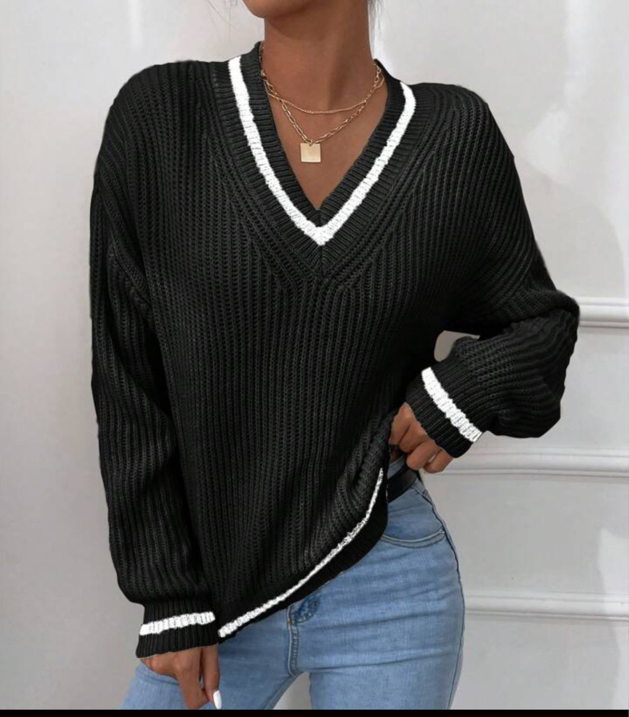 Campfire Black Long Bitten Sweater