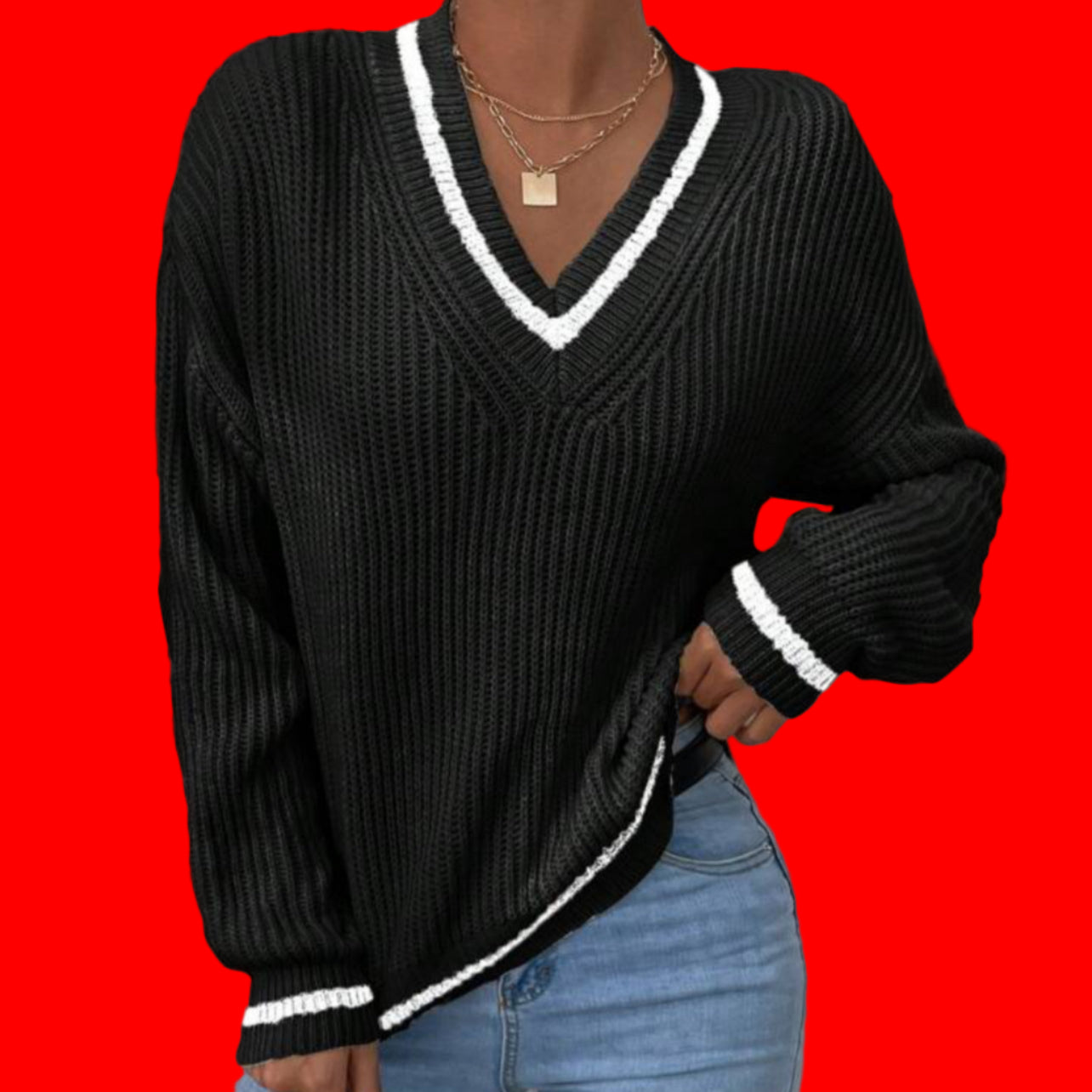 Campfire Black Long Bitten Sweater