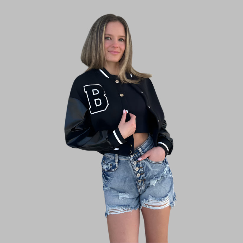 Black on Black Cropped Varsity Jacket in all Names