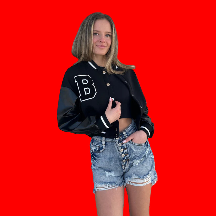 Salvatore Brothers All Diamond Crop Jacket in Black