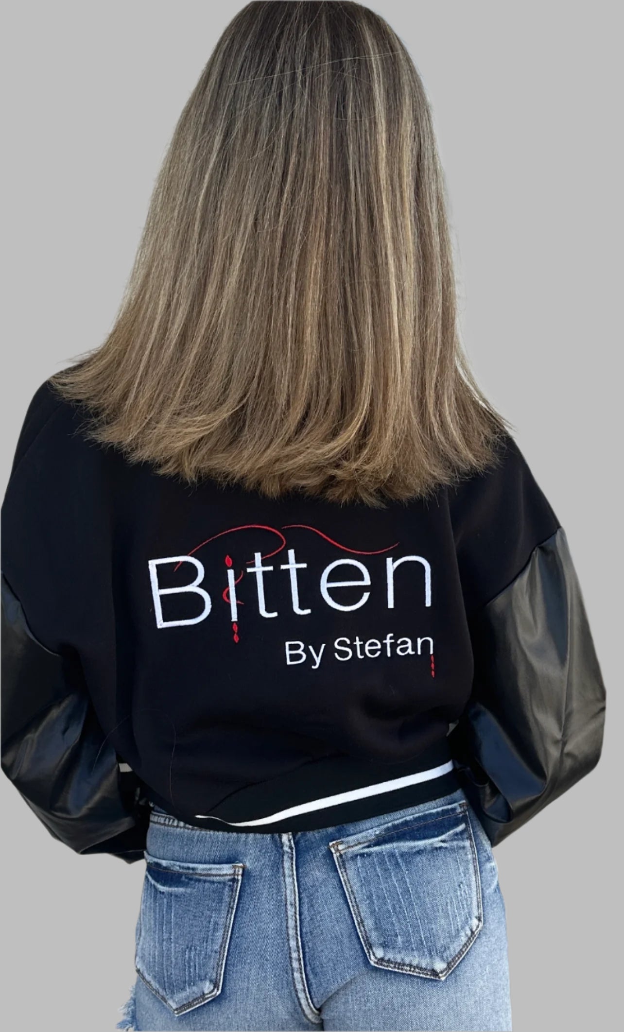 Black on Black Cropped Varsity Jacket in all Names