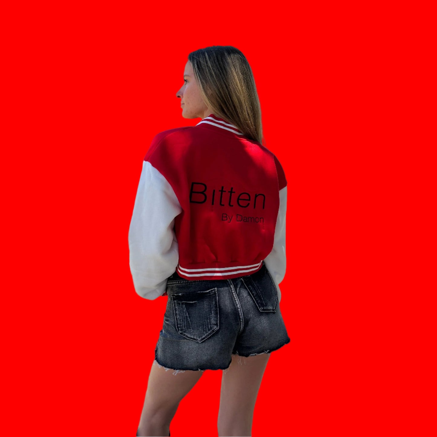 Cropped Red Letterman Varsity Jacket