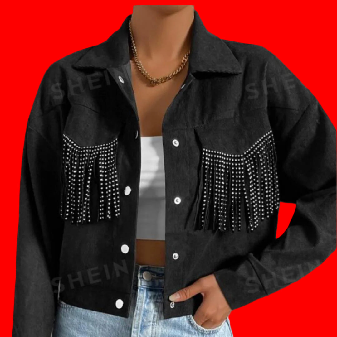 Vampires Rhinestone Fringe Cowgirl Crop Jacket