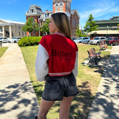 Cropped Red Letterman Varsity Jacket