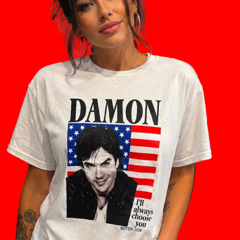 DAMON SALVATORE ON JULY4TH WHITE TEE